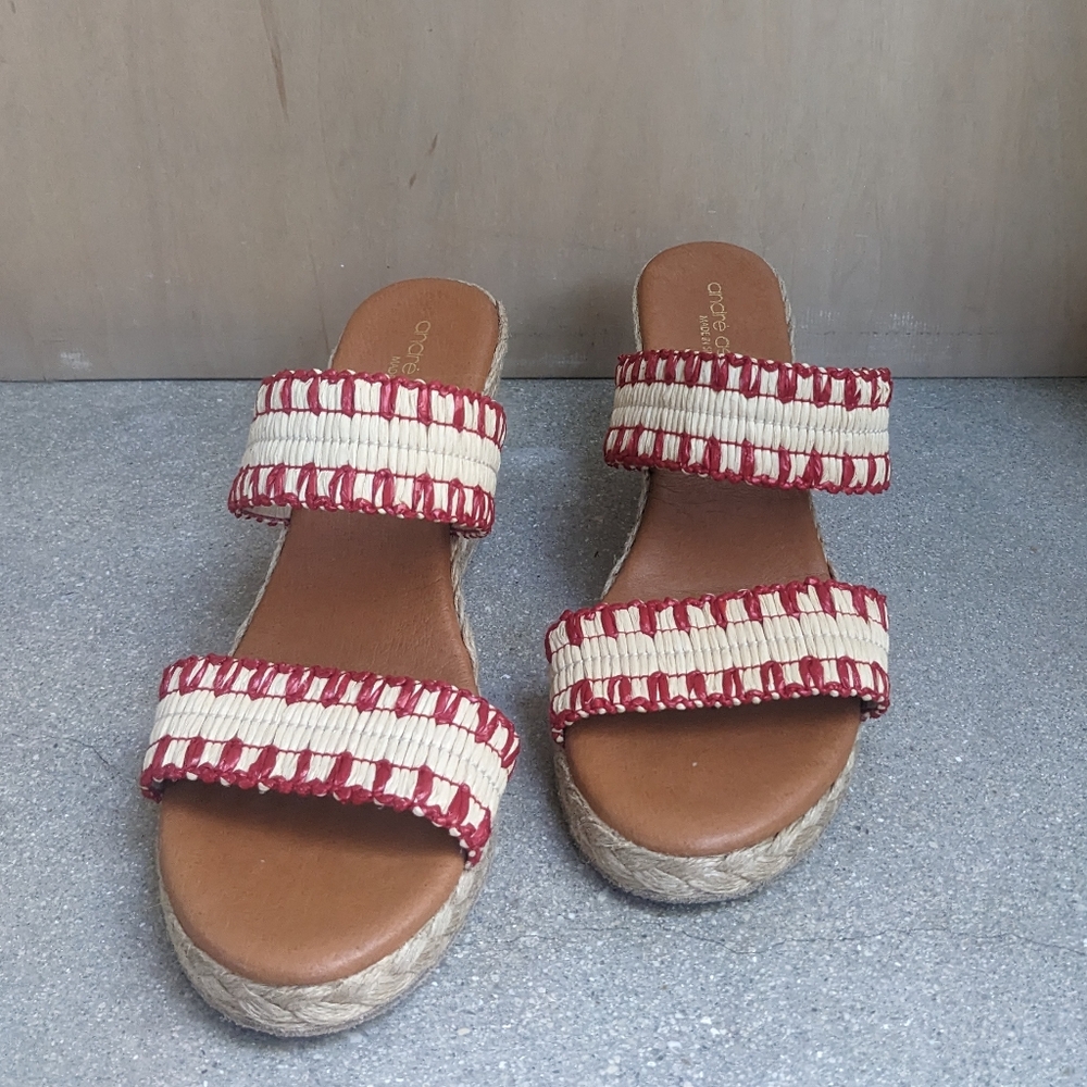 ❤️ André Assous Nolita Raffia Wedge red/neutral sandal - Picture 10 of 11